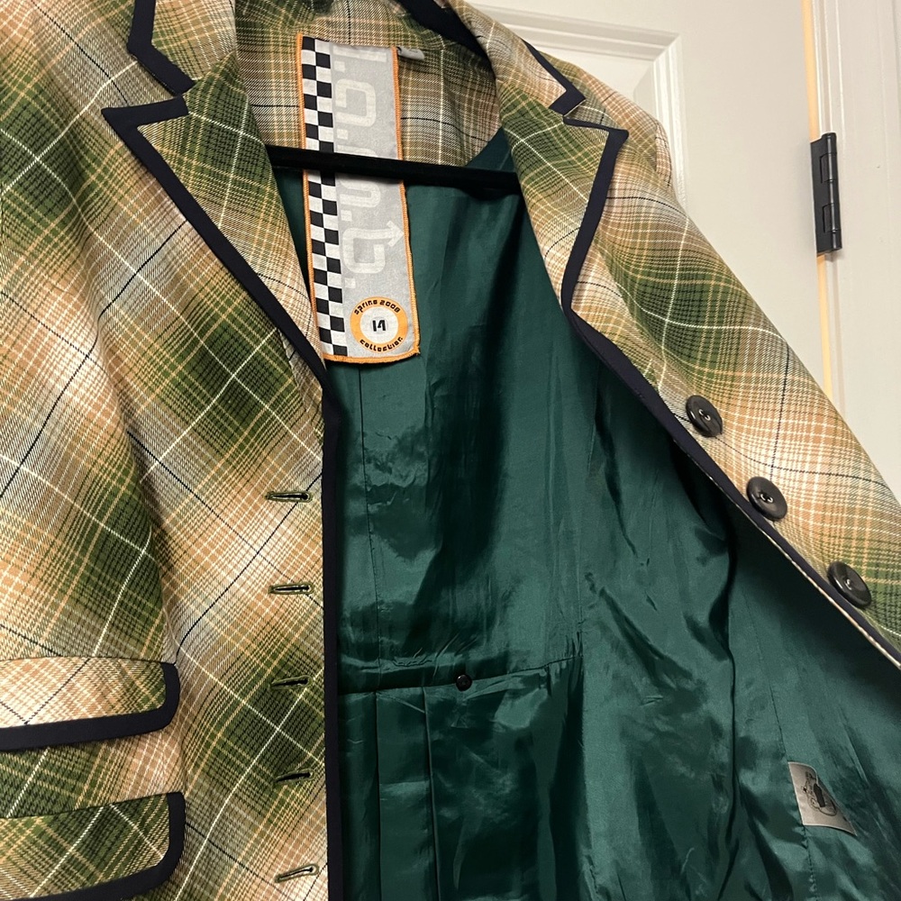 L.A.M.B. Green Plaid Blazer with Black Trim - Picture 4 of 5